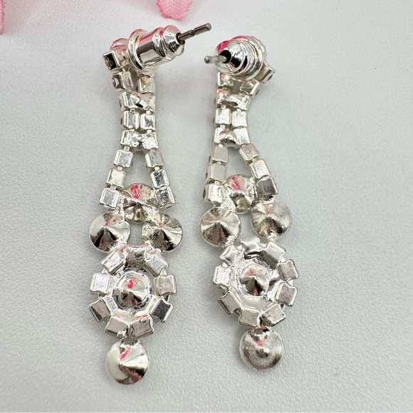 Vintage Rhinestone Drop Earrings Old Hollywood Glam Wedding Bridal Gala Holiday - Picture 5 of 9